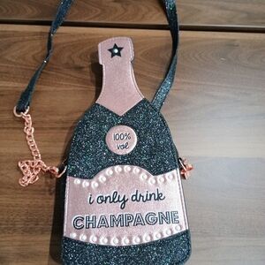 Champagne Bottle Crossbody Bag - Black and Pink